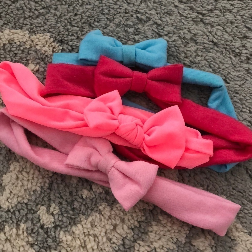Everyday wear mini cloth bow set of four in blue, pink, red, and coral